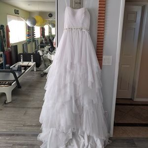 White Strapless Wedding Dress with Beading Accents